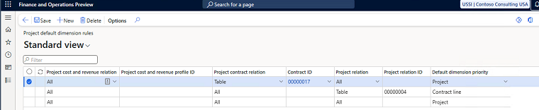Screenshot example of a configuration table that decides how dimensions should be defaulted.