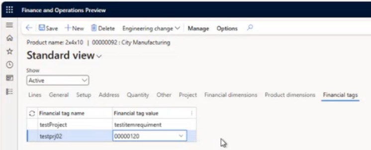 Screenshot of an item requirement document with financial tags defined.