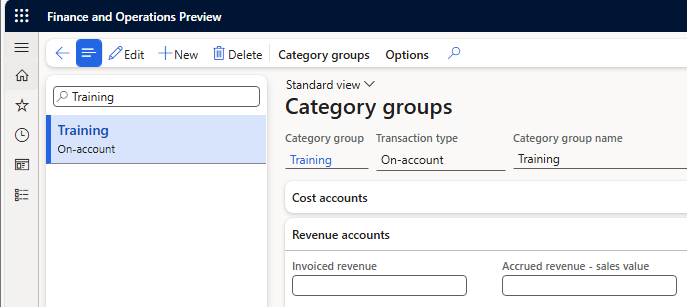 Image showing the category group setup using the transaction type of on-account.