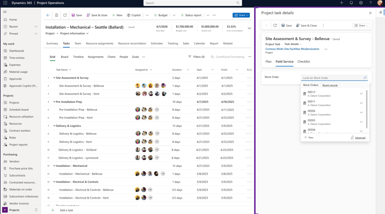 Screenshot of create work orders from project tasks. Screenshot of create work orders from project tasks.