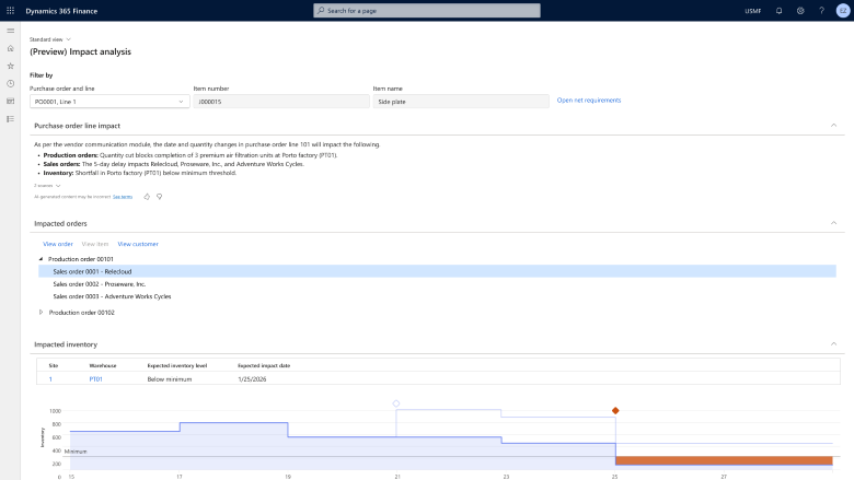 Image 3 - Impact analysis view details page that opens from Emails from vendors and Vendor Collaboration