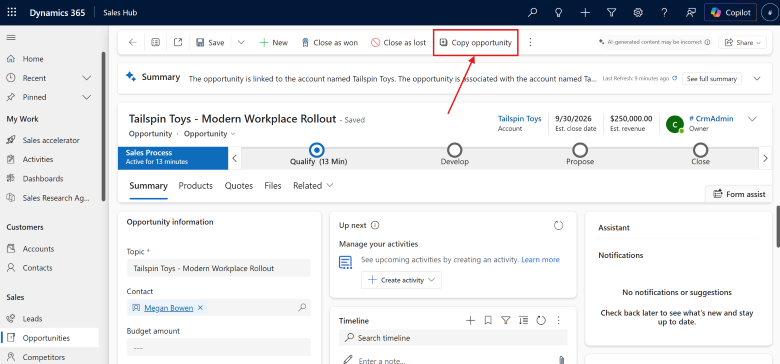 Screenshot of opportunity form with “Copy opportunity” button highlighted. Screenshot of opportunity form with “Copy opportunity” button highlighted.