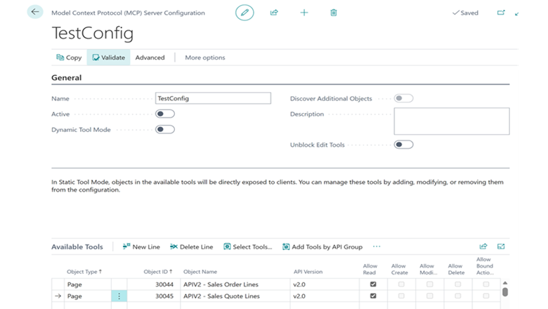 Screenshot of the new validation option for MCP configurations