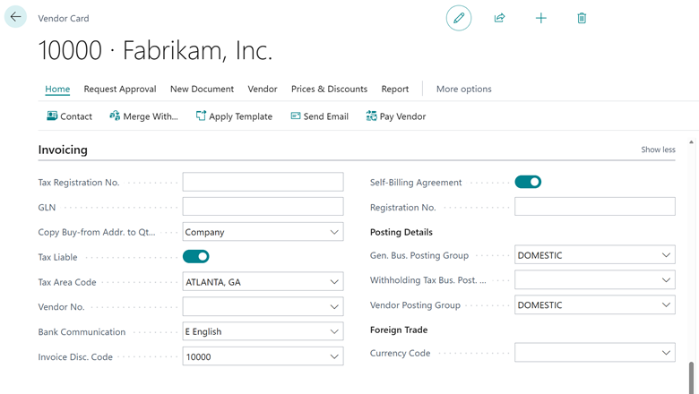 Enable Self-Billing Agreement on the Vendor Card