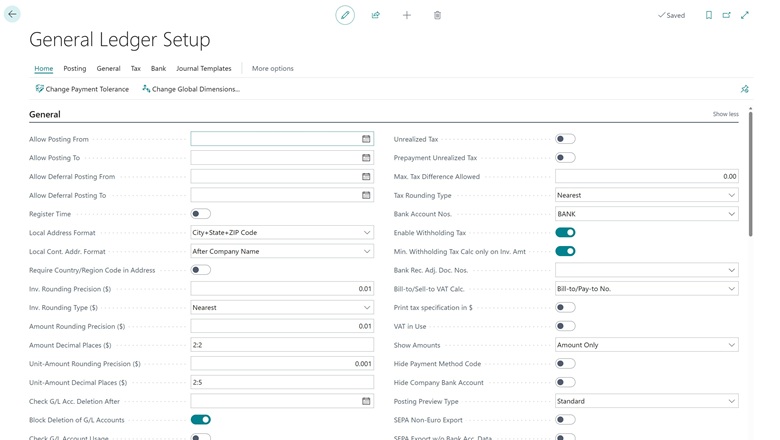 Enabling Withholding Tax in the General Ledger Setup