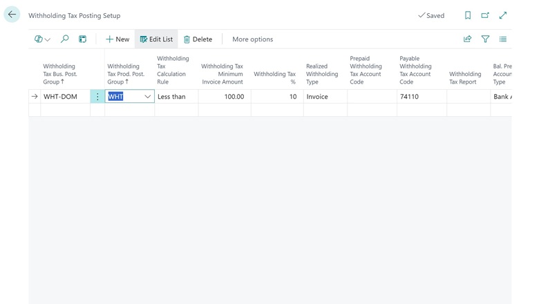 Withholding Tax Posting Setup