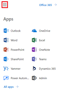 Microsoft 365 App Launcher pane.