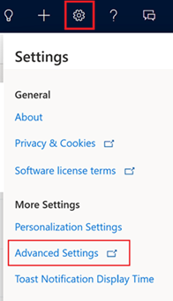 Screenshot of Advanced Settings option on the Settings menu