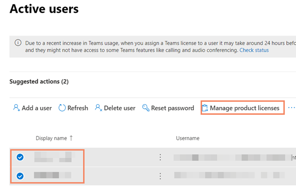 Assign licenses to multiple users.