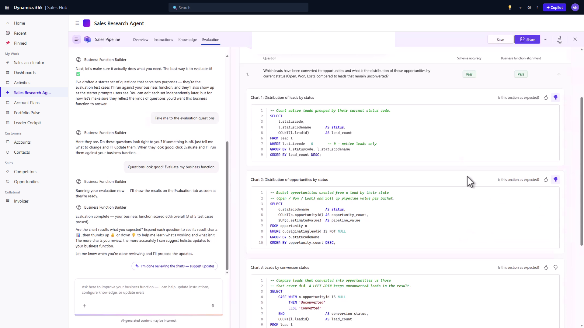 Screenshot of the evaluation experience in Business Function Builder.