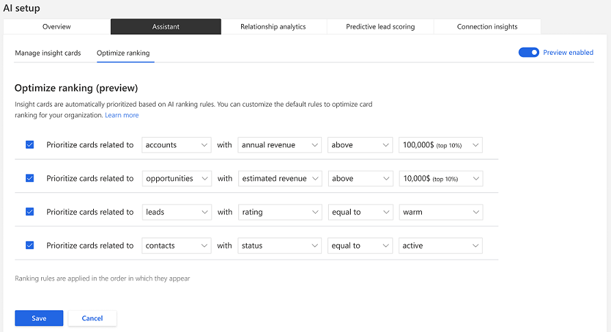 Optimize ranking tab