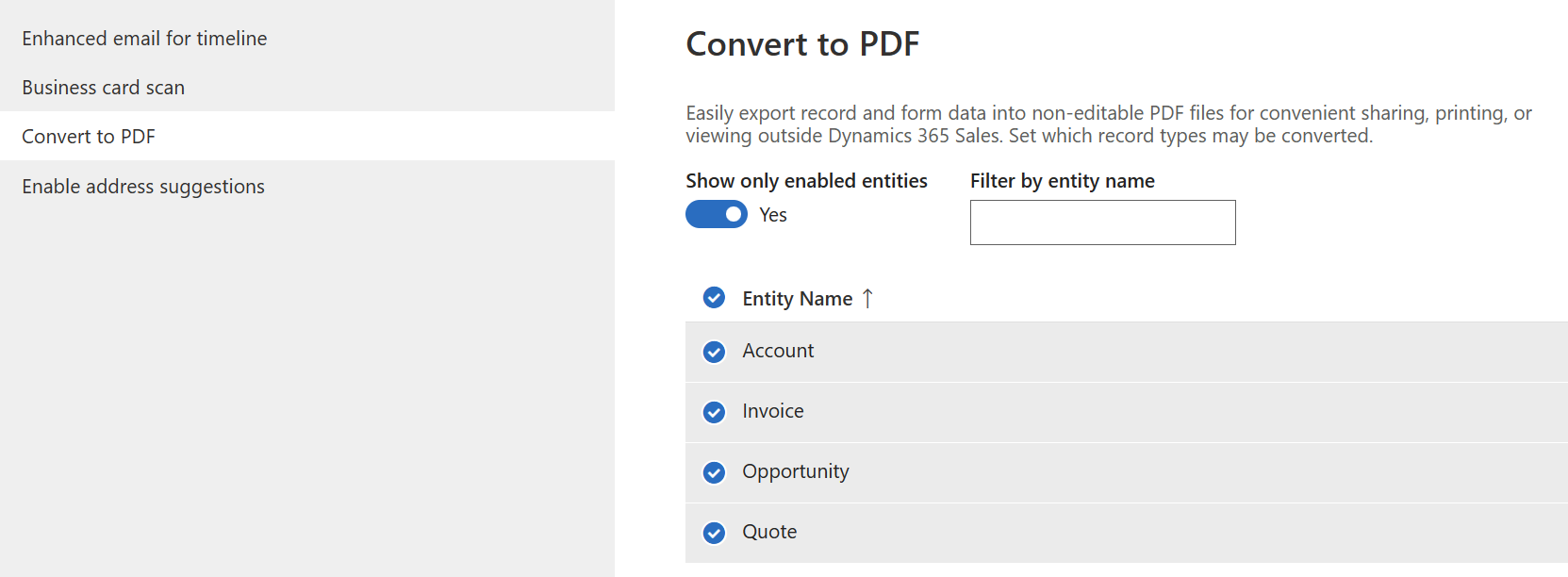 Convert to PDF settings.