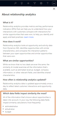 Screenshot of the relationship analytics side pane.