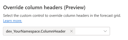 Screenshot of the **Override column headers** field in the **Advanced** step of forecast configuration.