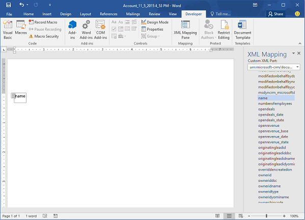 Field added to Word doc.