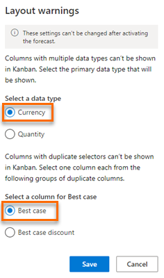 Select the primary data type as currency and choose a column.