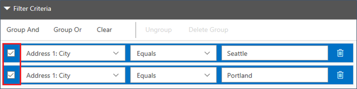 Screenshot of Group filters
