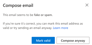 Screenshot of the notification that appears when you send email to an invalid address.