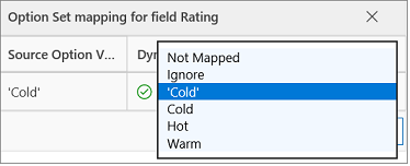 Option set mapping dialog box.