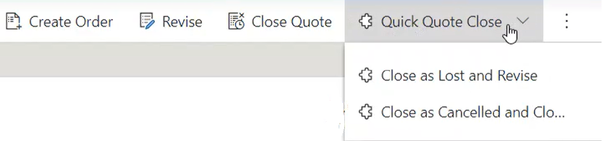 Screenshot of the quick quote close buttons on the command bar.