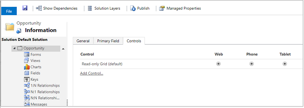 Read-only Grid control selected as default.