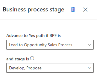 Screenshot of adding the values to the business process stage condition step.