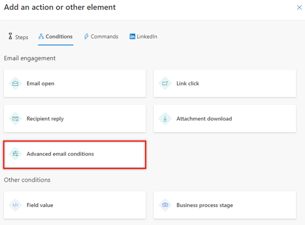 Select Advanced email conditions on the Conditions tab.