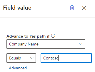 Screenshot of adding values to the field value condition step.
