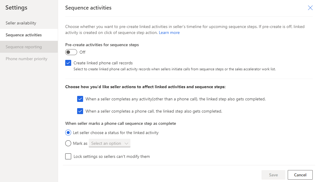 Select Sequence activities on the settings page.