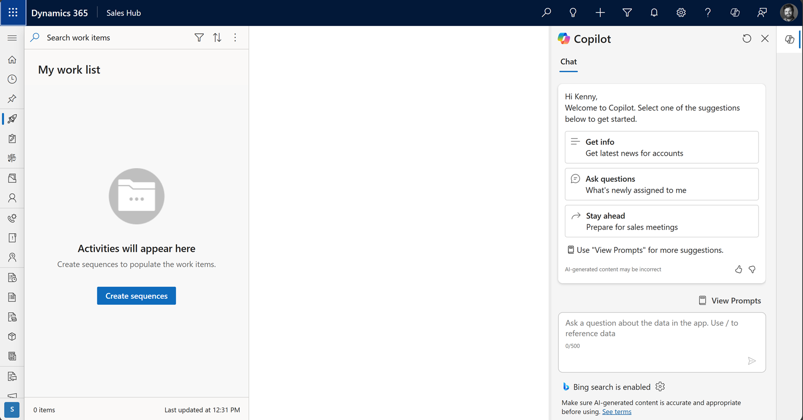 Screenshot of the Sales Hub app