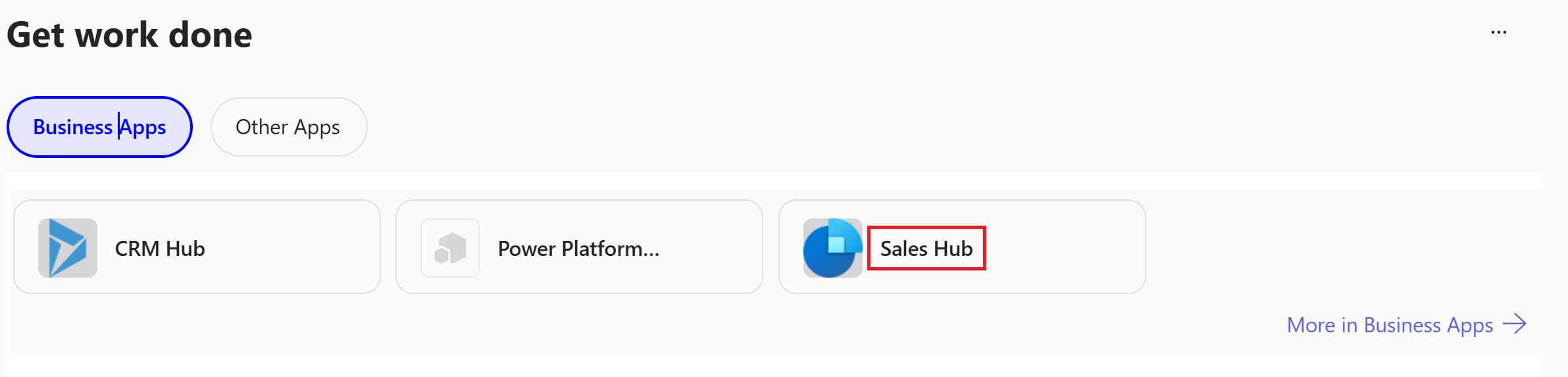 Screenshot of Sales Hub app in Office Business apps