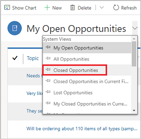 Closed Opportunities view in the view selector.