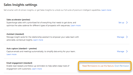 Email engagement grant permissions