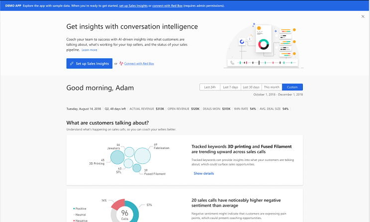 Administrator conversation intelligence home page.