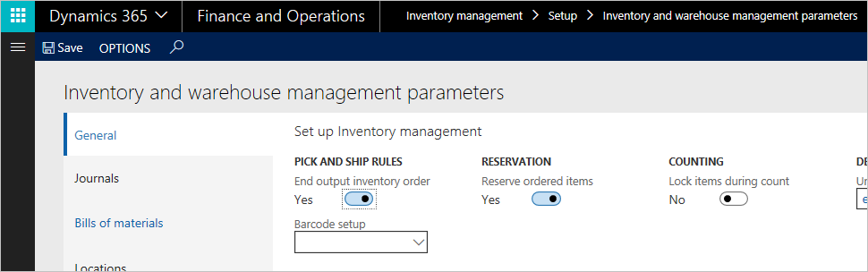 End output inventory order option.