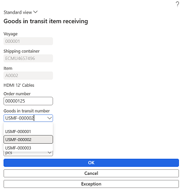 Receiving goods in transit with the mobile app