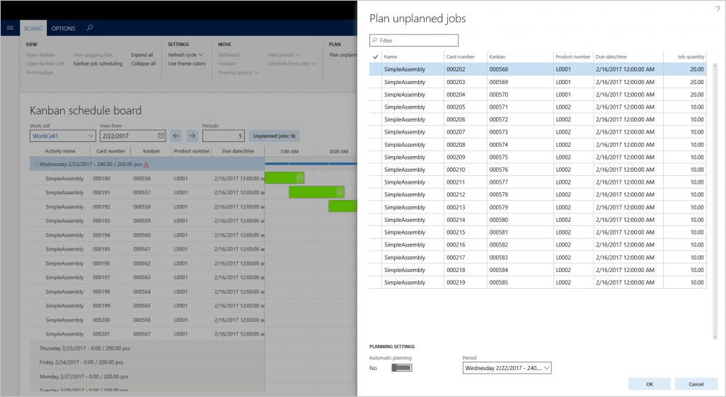 Plan unplanned jobs dialog box.