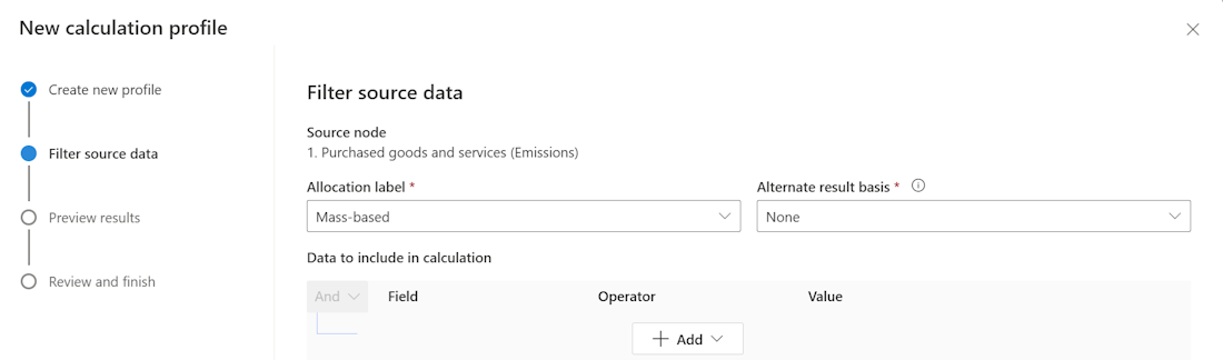 Screenshot of allocation labels filtering in calculation profiles.