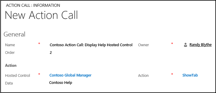 New Action Call page in Unified Service Desk.