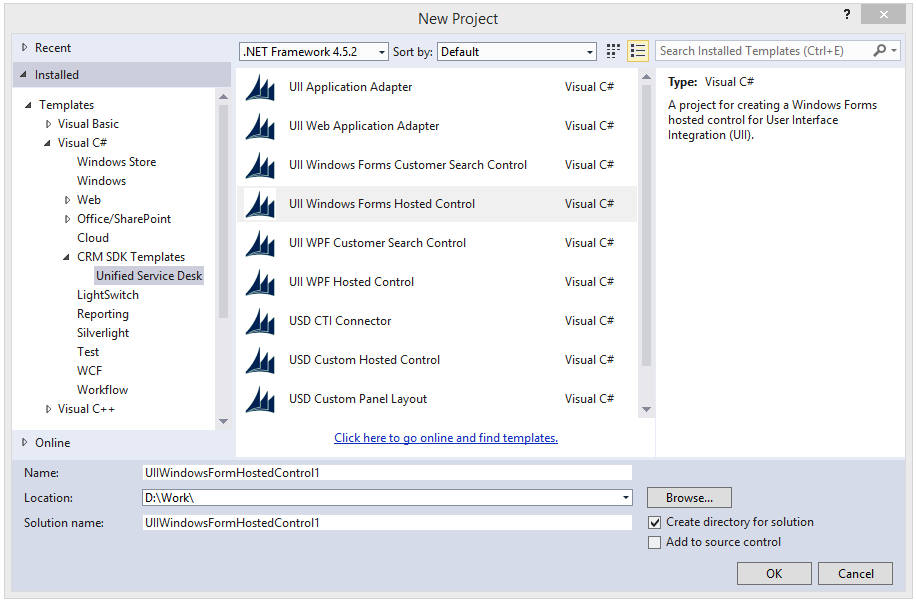 Create a UII Windows Form hosted control.