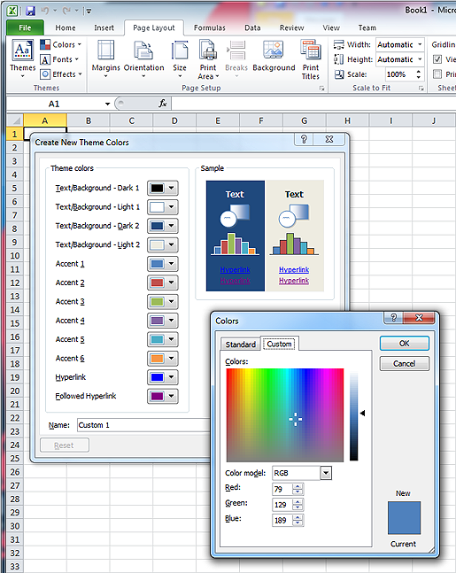 Microsoft Excel color scheme