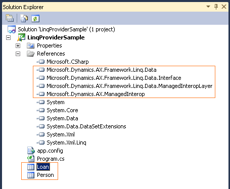 Visual Studio project items for LINQ to AX