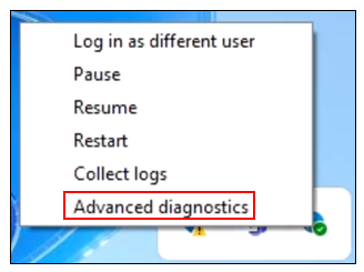 Screenshot of Global Secure Access System Tray options, Advanced diagnostics.