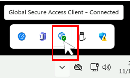 Screenshot of the Global Secure Access Client icon showing successful Connected status.