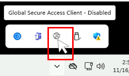 Screenshot of the Global Secure Access Client icon showing as disabled.