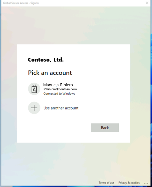Screenshot of the Global Secure Access credentials prompt window.