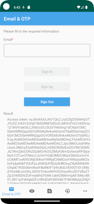 Screenshot showing sign-in successfully completed in the Android application.