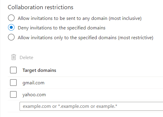 Screenshot showing the deny option with added domains.