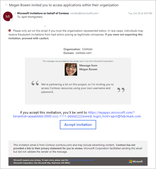 Screenshot showing the B2B invitation email