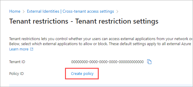 Screenshot showing the Create Policy link.